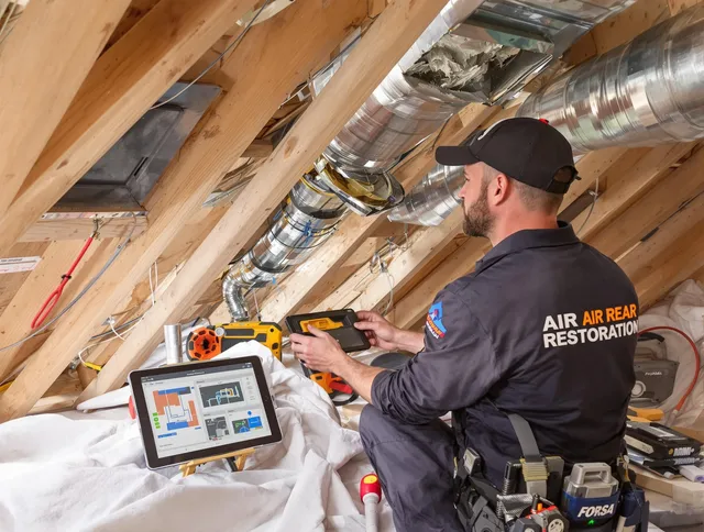 Wilmington Air Duct Cleaning technician performing precise duct repair work in Wilmington