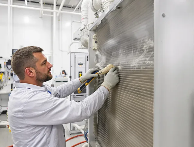 Wilmington Air Duct Cleaning technician performing precision commercial coil cleaning at a Wilmington business