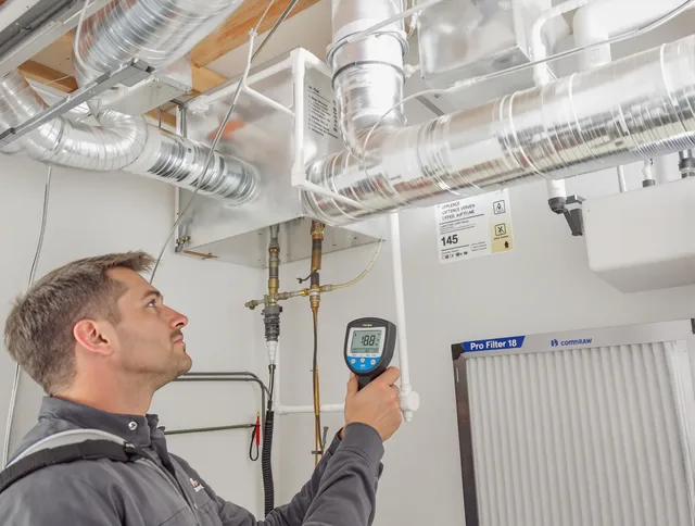 Wilmington Air Duct Cleaning expert conducting detailed filter system inspection using diagnostic tools in Wilmington