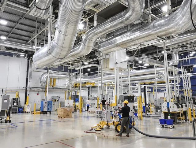 Wilmington Air Duct Cleaning team performing comprehensive industrial duct cleaning at a large facility in Wilmington